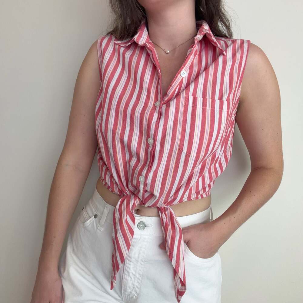 Vintage Striped Crop Tie Top